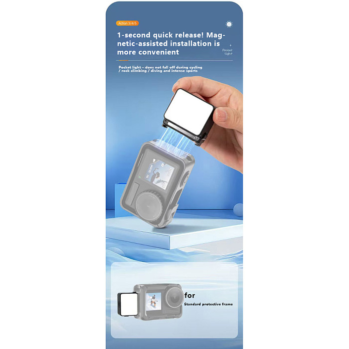 For DJI Action3/4/5 camera portable mini fill light magnetic quick release