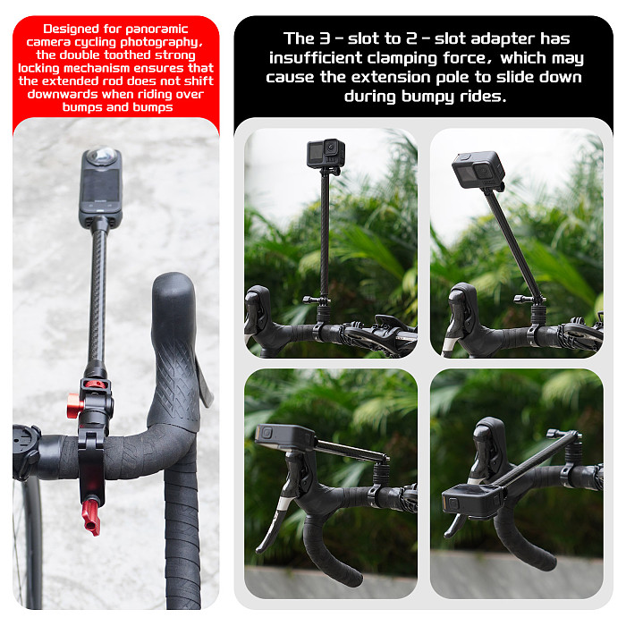 Dual Gear Locking Camera Bracket 180° Tilt 360° Swivel Aluminum Ball Head Mount for GoPro DJI Insta360 Phone Motorcycle Cycling