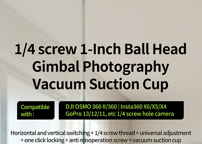 1 Inch Ball Head, Vacuum Suction Cup, Photography Mount, Car Camera Base For DJI Action6/ Insta360/Pocket4P/ GoPro13, DSLR, Phone Holder