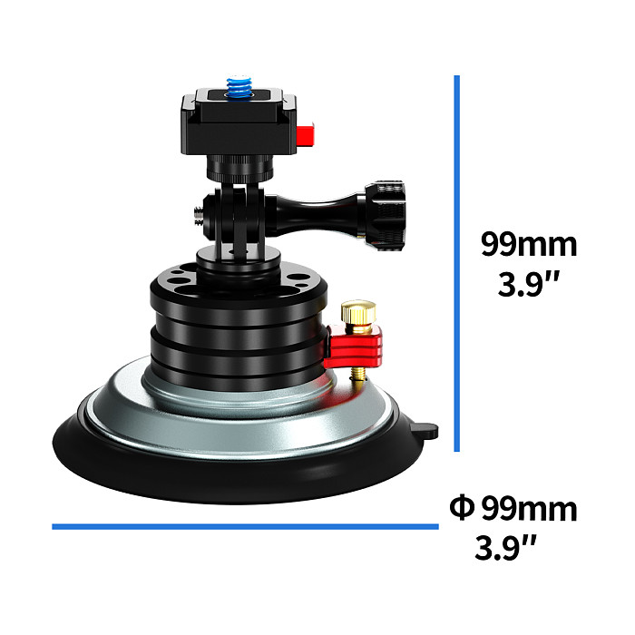 4-Inch Aluminum Vacuum Suction Cup Mount with 1/4  Swivel - 20KG Holding Force, One-Press Quick Release, 180° Tilt & 360° Rotation, Compatible with DJI Osmo Action 6/5/Osmo 360/Pocket 4P, Insta360 Ace Pro/X6/X5/Luna, GoPro Hero 13