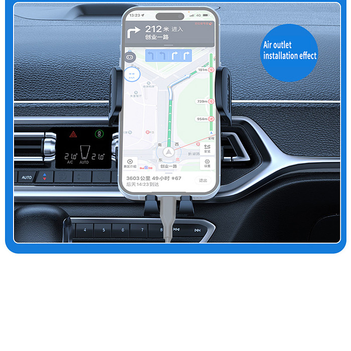 Plastic car phone holder, air conditioning vent, metal hook, universal car navigation holder