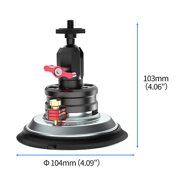 1/4  Ball Head Vacuum Suction Cup Mount - 20KG Holding Force, One-Press Quick Release, Silicone Base for Glass & Car Surfaces, Compatible with GoPro DJI Osmo 360 II Insta360 Luna Ultra/X5/X4/X3
