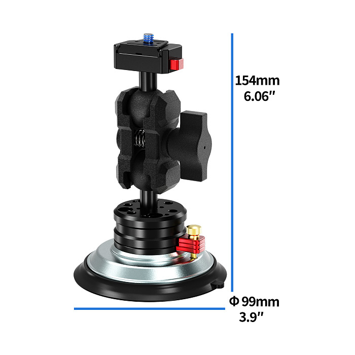Aluminum Alloy 4 Inch Vacuum Suction Cup, Triple Anti-drop Lock, Quick Install, Omni-directional Adjustment, 1/4 Screw, 20KG Vertical Suction, 180° & 360° Rotation, Photography Mount For DJI OSMO360/ Insta360 Luna Ultra/GoPro Action Camera