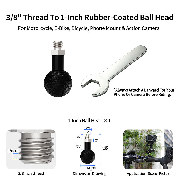 Stainless Steel 1/4, M6, M8, M10, 3/8 Thread To Ball Head Mount Adapter. Camera, motorcycle, e-bike & bicycle phone holder accessory. Connect camera base, fill light, gimbal, tripod, cage, magic arm and other audio-video devices.