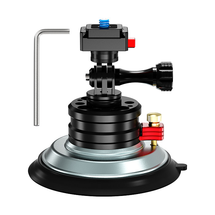 4-Inch Aluminum Vacuum Suction Cup Mount with 1/4  Swivel - 20KG Holding Force, One-Press Quick Release, 180° Tilt & 360° Rotation, Compatible with DJI Osmo Action 6/5/Osmo 360/Pocket 4P, Insta360 Ace Pro/X6/X5/Luna, GoPro Hero 13