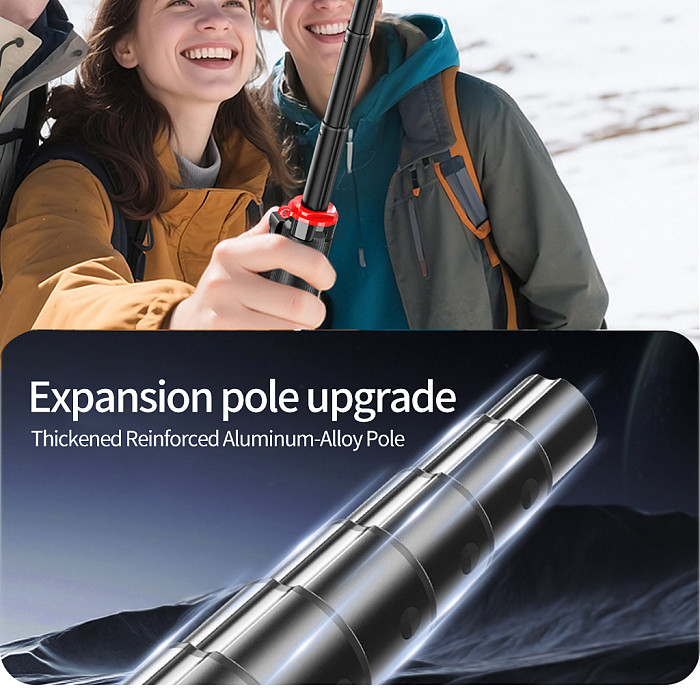 Extendable Floor Compatible-Bluetooth Selfie Stick Tripod with One-Touch Quick Setup, Built-in 10M Compatible-Bluetooth Remote, Dual Cold Shoe for Fill Light & Microphone, Adjustable Height Portable Phone Holder for Live Streaming Selfie Short Video, Compatible with Android 4.4+ iOS 5.1+