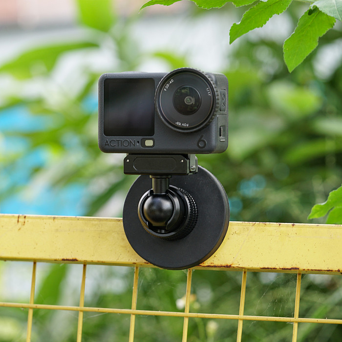 Aluminum 22mm Ball Head Magnetic Mount - 66mm Rubber-Coated Base, 4KG Load, 1/4  Screw Post, Fits Metal Surfaces, Compatible with GoPro Hero 13/ DJI Osmo Action/Osmo 360/ Insta360 Ace/X6