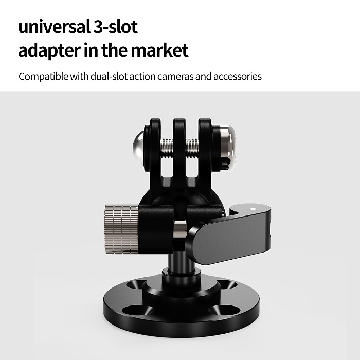 Aluminum Alloy Action Camera Triple-Prong Mount with 360° Adjustable Extension - Compatible with Dual-Prong Action Cameras For DJI Osmo Action 6/5/Osmo 360/Pocket 4P/ Insta360 Ace Pro/X6/X5/Luna Ultra/ GoPro Hero 13 and Other Dual-Prong Accessories