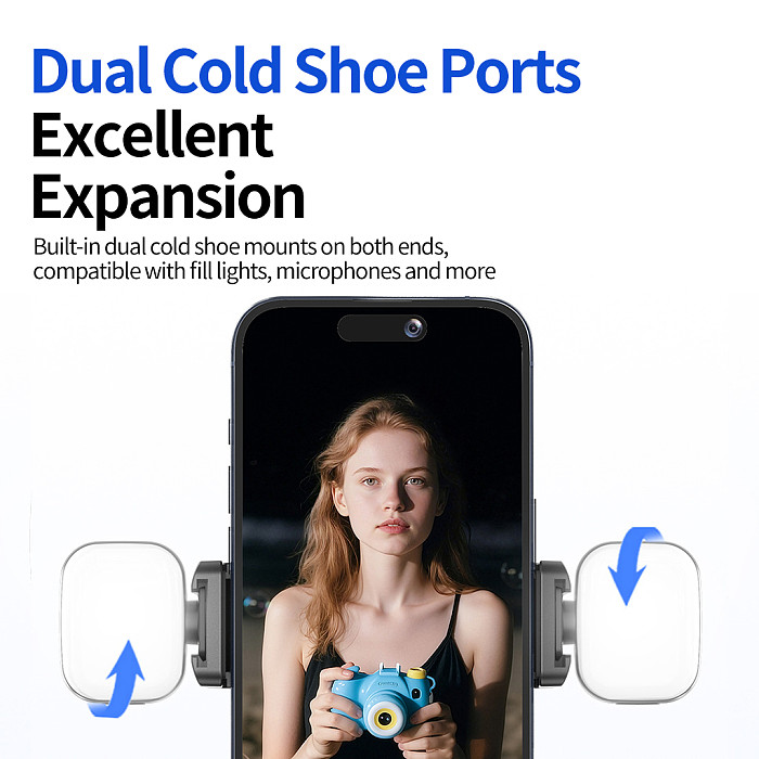 Extendable Floor Compatible-Bluetooth Selfie Stick Tripod with One-Touch Quick Setup, Built-in 10M Compatible-Bluetooth Remote, Dual Cold Shoe for Fill Light & Microphone, Adjustable Height Portable Phone Holder for Live Streaming Selfie Short Video, Compatible with Android 4.4+ iOS 5.1+