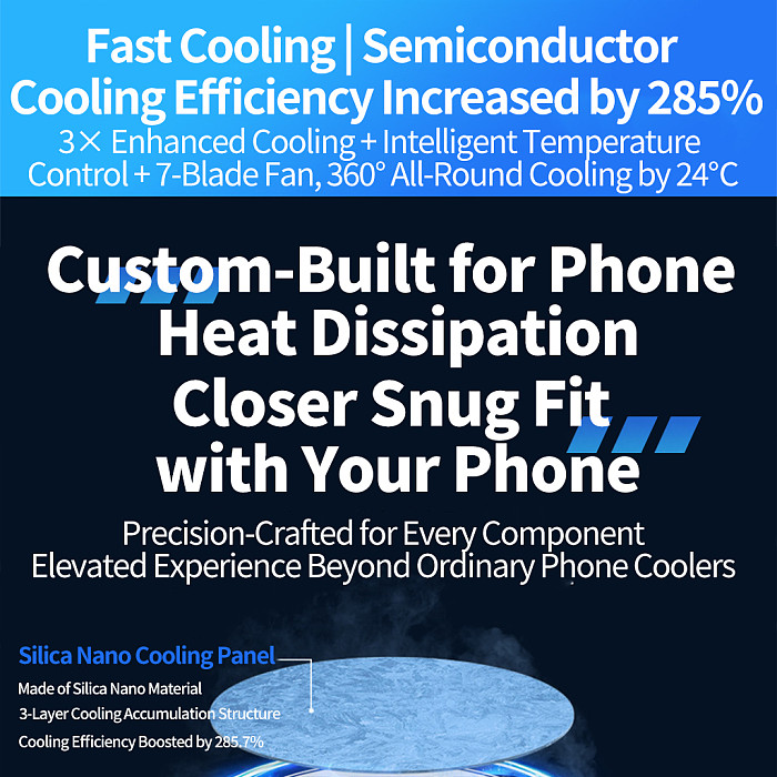 Semiconductor Phone Cooler - 3-Speed Refrigeration, Silent No Cold Hands, Universal Back Clip with Stand for Gaming & Live Streaming, Fits All Major Phones