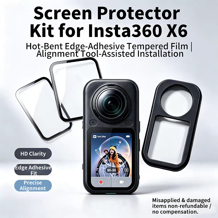 Tempered Glass Screen Protector with Alignment Frame for Insta360 X6 Panoramic Camera, Anti-Fingerprint Anti-Scratch Explosion-Proof Wear-Resistant Protective Film Camera Accessory