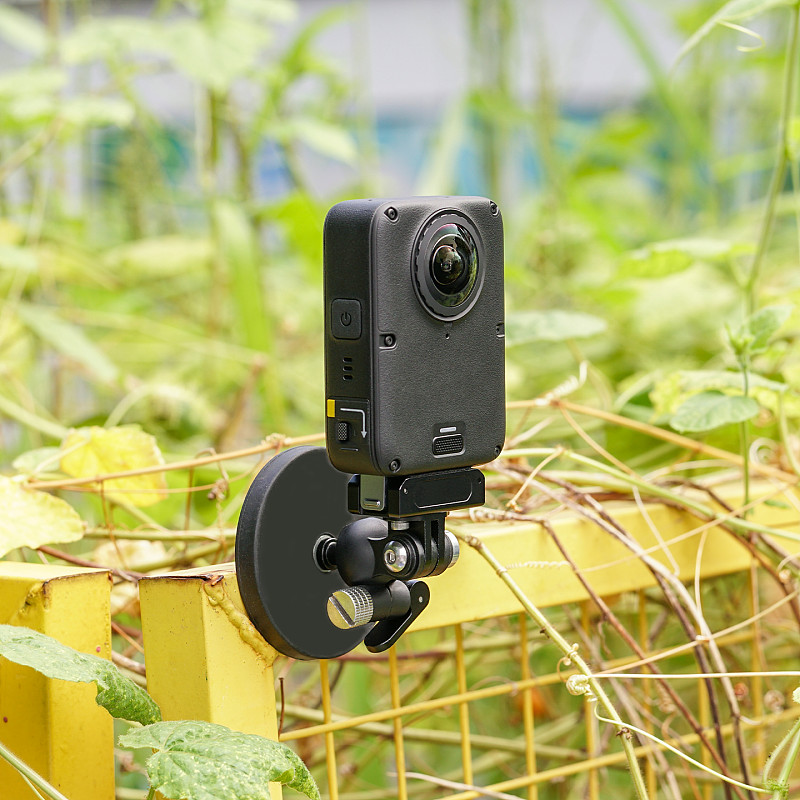 Action Camera Triple-Prong Mount with 66mm Rubber-Coated Strong Magnetic Base - 17mm Ball Head Universal Damping Adjustment, One-Click Locking, Compatible with DJI Osmo Action 6/5/Osmo 360/Pocket 4P/Insta360 Ace Pro/X6/X5/Luna Ultra/ GoPro Hero 13 and Other Dual-Prong Accessories