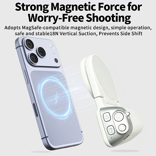 Magnetic Phone Shooting Grip with Detachable Compatible-Bluetooth Remote, 10M Remote Control for Zoom, Photo Video Capture, Portrait & Landscape Switch, Built-in 1/4 Inch Screw Hole, Desktop Stand, Compatible with iOS Android Phones, Work with Tripod Selfie Stick
