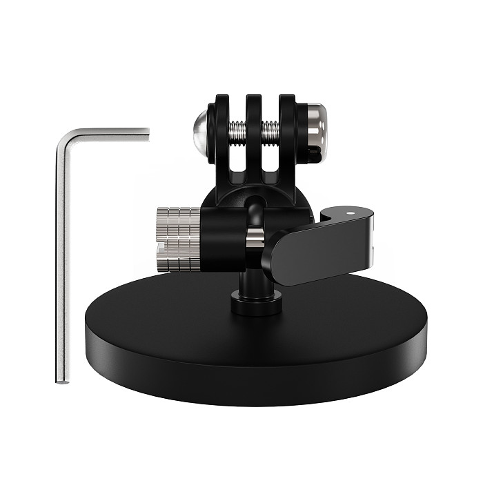 Action Camera Triple-Prong Mount with 66mm Rubber-Coated Strong Magnetic Base - 17mm Ball Head Universal Damping Adjustment, One-Click Locking, Compatible with DJI Osmo Action 6/5/Osmo 360/Pocket 4P/Insta360 Ace Pro/X6/X5/Luna Ultra/ GoPro Hero 13 and Other Dual-Prong Accessories