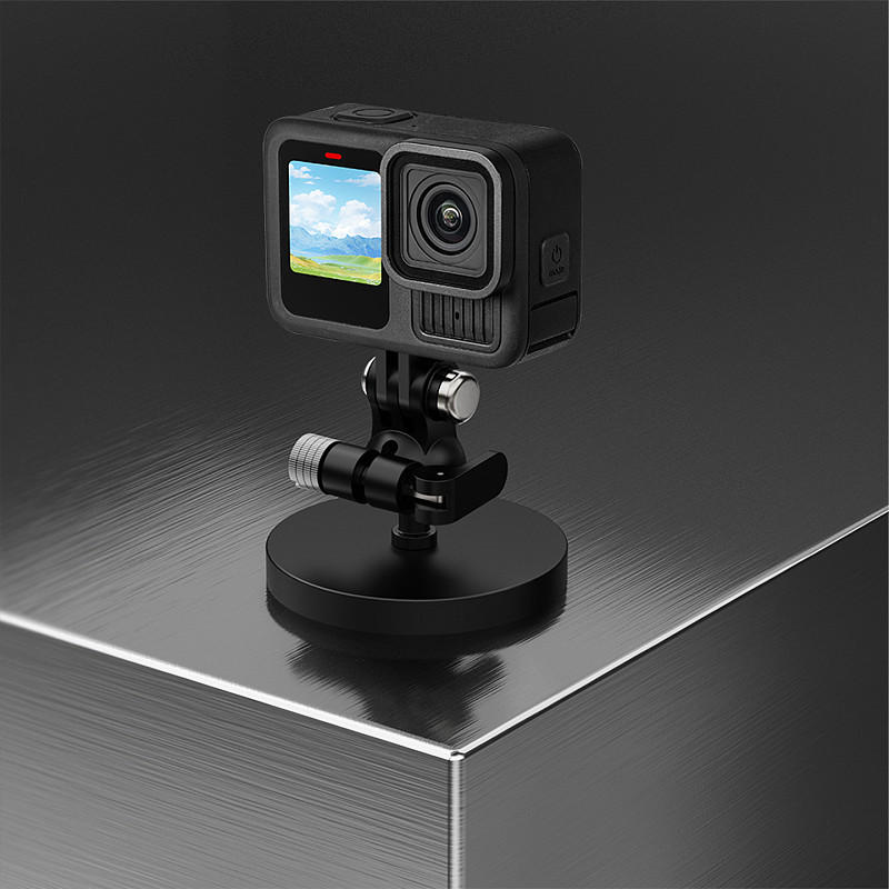 Action Camera Triple-Prong Mount with 66mm Rubber-Coated Strong Magnetic Base - 17mm Ball Head Universal Damping Adjustment, One-Click Locking, Compatible with DJI Osmo Action 6/5/Osmo 360/Pocket 4P/Insta360 Ace Pro/X6/X5/Luna Ultra/ GoPro Hero 13 and Other Dual-Prong Accessories
