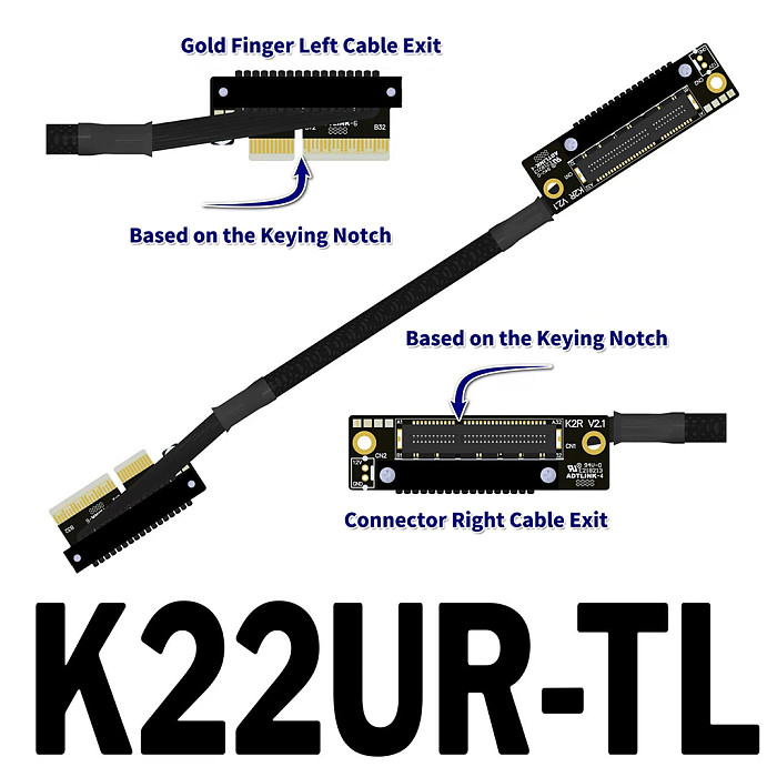 (ADT-LINK) PCIe 5.0 x4 Gen5 Riser Cable with Dual Reverse Side-Bend Design - High-Speed Lossless Soft Ribbon Cable for Network Cards, Hard Drives and USB Cards