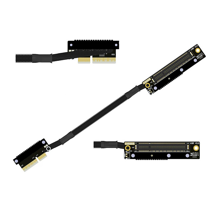 （ADT-LINK））Dual Reverse Side-Bend PCIe 5.0 x4 to x8 High-Speed Lossless Soft Ribbon Cable - Supports Network Cards, SSDs and Hard Drive Adapter Cards, 30cm (Customizable Length)