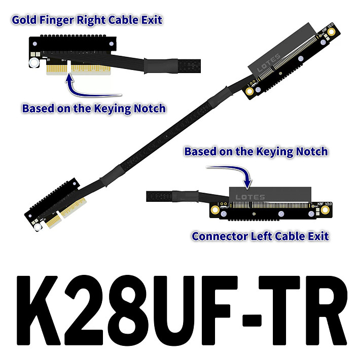（ADT-LINK））Dual Reverse Side-Bend PCIe 5.0 x4 to x8 High-Speed Lossless Soft Ribbon Cable - Supports Network Cards, SSDs and Hard Drive Adapter Cards, 30cm (Customizable Length)