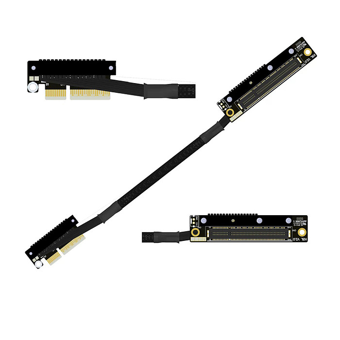 （ADT-LINK））Dual Reverse Side-Bend PCIe 5.0 x4 to x8 High-Speed Lossless Soft Ribbon Cable - Supports Network Cards, SSDs and Hard Drive Adapter Cards, 30cm (Customizable Length)