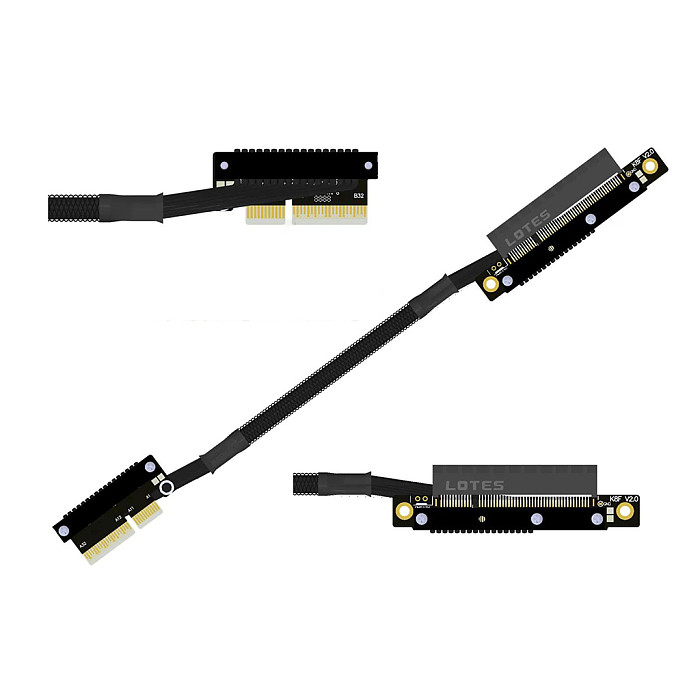 （ADT-LINK））Dual Reverse Side-Bend PCIe 5.0 x4 to x8 High-Speed Lossless Soft Ribbon Cable - Supports Network Cards, SSDs and Hard Drive Adapter Cards, 30cm (Customizable Length)