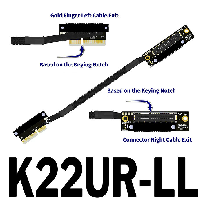(ADT-LINK) PCIe 5.0 x4 Gen5 Riser Cable with Dual Reverse Side-Bend Design - High-Speed Lossless Soft Ribbon Cable for Network Cards, Hard Drives and USB Cards
