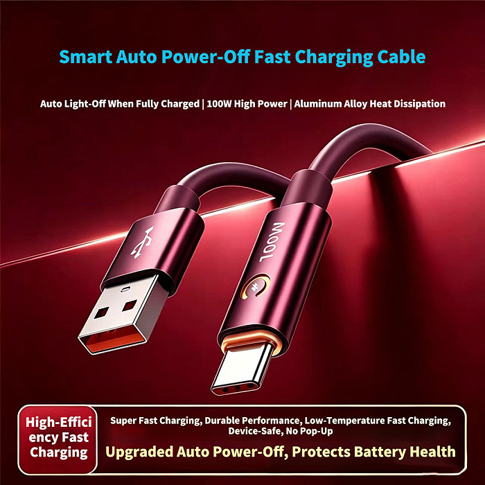 100W PD Smart Power-Off Silicone Charging Cable - Auto Cut-Off When Fully Charged to Protect Battery, Soft Liquid Silicone Fast Charging Data Cable for iPhone 17/Huawei/ Android Devices（1M Grey version）