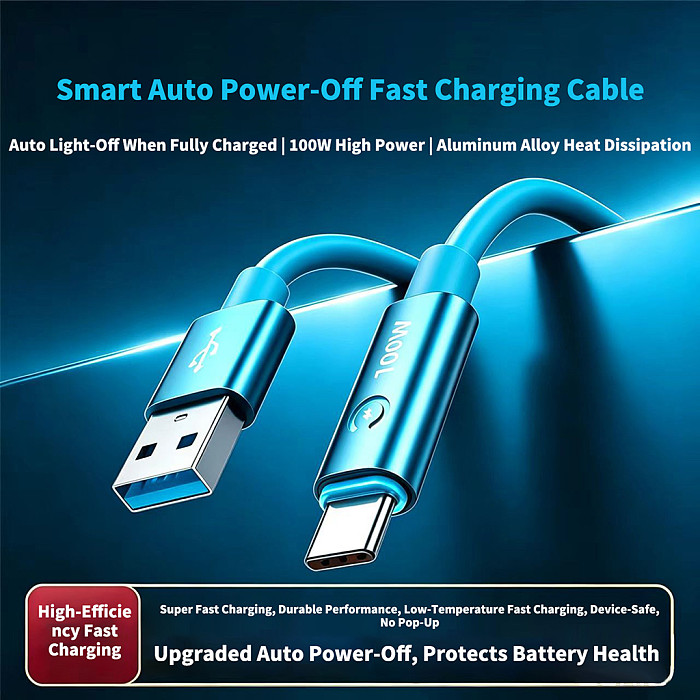 100W PD Smart Power-Off Silicone Charging Cable - Auto Cut-Off When Fully Charged to Protect Battery, Soft Liquid Silicone Fast Charging Data Cable for iPhone 17/Huawei/ Android Devices（1M Grey version）