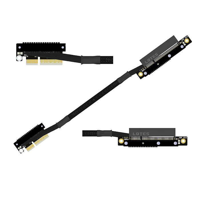 （ADT-LINK））Dual Reverse Side-Bend PCIe 5.0 x4 to x8 High-Speed Lossless Soft Ribbon Cable - Supports Network Cards, SSDs and Hard Drive Adapter Cards, 30cm (Customizable Length)