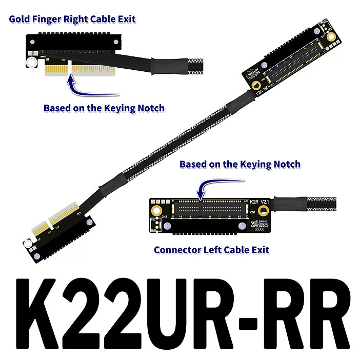 (ADT-LINK) PCIe 5.0 x4 Gen5 Riser Cable with Dual Reverse Side-Bend Design - High-Speed Lossless Soft Ribbon Cable for Network Cards, Hard Drives and USB Cards
