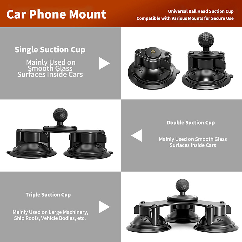 Metal Vacuum Triple Suction Cup Car Phone Holder, For Windshield Dashboard Navigation