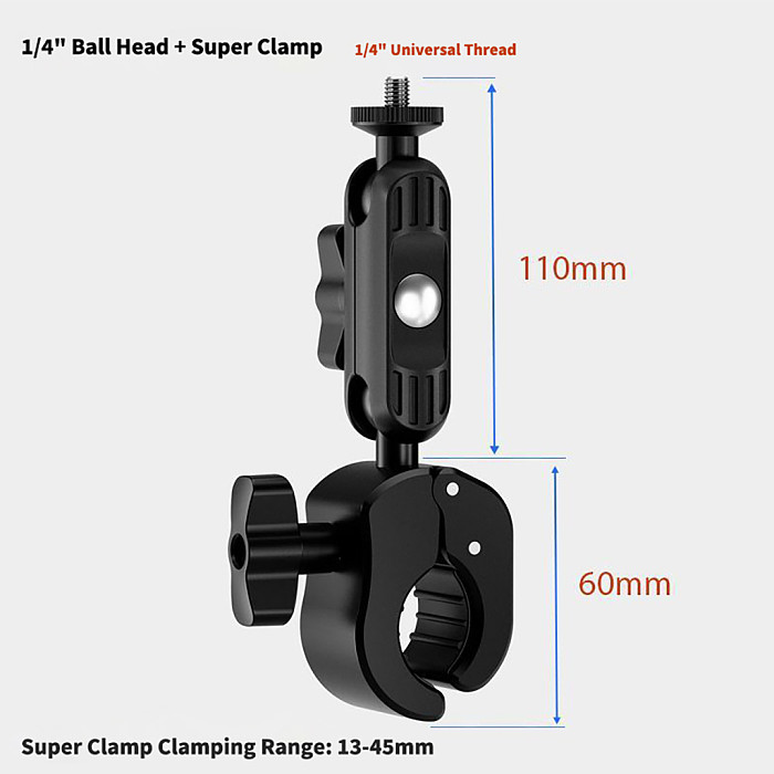 Universal Dual-Ball Crab Claw Clamp Mount - 360° Adjustable Bracket for Phone & Action Camera, Heavy-Duty Holder for Cycling & Outdoor Shooting