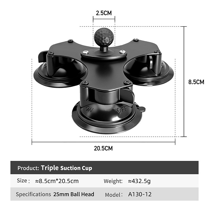 Metal Vacuum Triple Suction Cup Car Phone Holder, For Windshield Dashboard Navigation