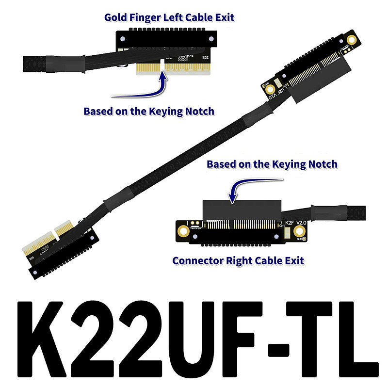 (ADT-LINK) PCIe 5.0 x4 Gen5 Riser Cable with Dual Reverse Side-Bend Design - High-Speed Lossless Soft Ribbon Cable for Network Cards, Hard Drives and USB Cards