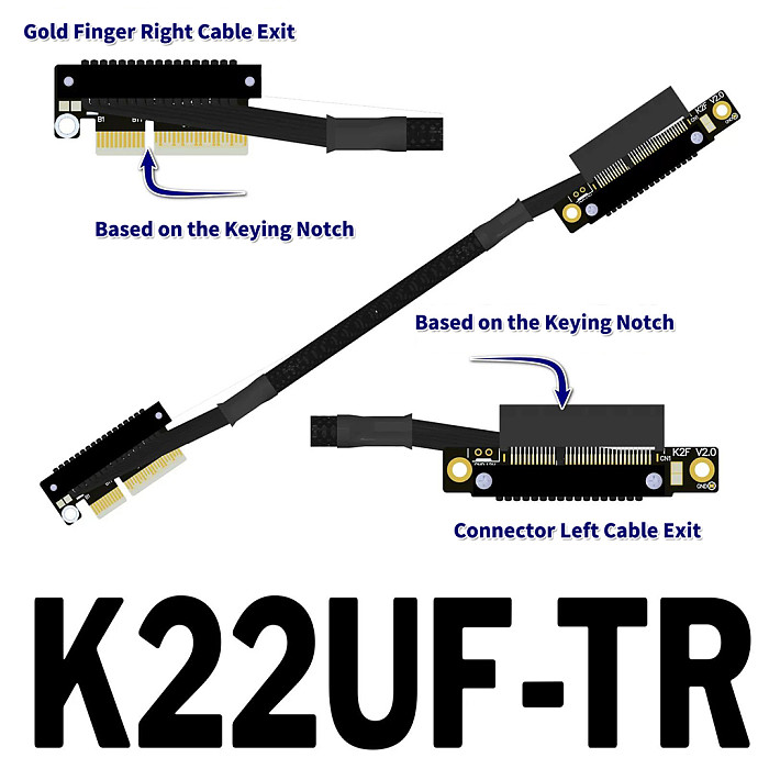 (ADT-LINK) PCIe 5.0 x4 Gen5 Riser Cable with Dual Reverse Side-Bend Design - High-Speed Lossless Soft Ribbon Cable for Network Cards, Hard Drives and USB Cards