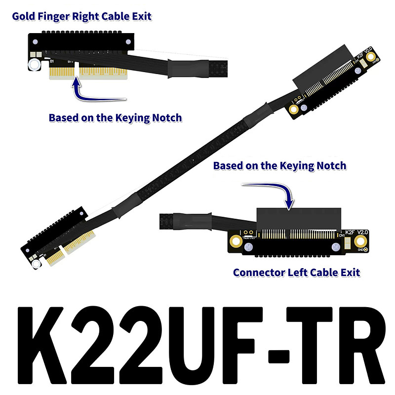 (ADT-LINK) PCIe 5.0 x4 Gen5 Riser Cable with Dual Reverse Side-Bend Design - High-Speed Lossless Soft Ribbon Cable for Network Cards, Hard Drives and USB Cards