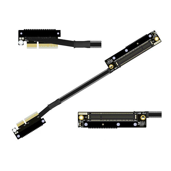 （ADT-LINK））Dual Reverse Side-Bend PCIe 5.0 x4 to x8 High-Speed Lossless Soft Ribbon Cable - Supports Network Cards, SSDs and Hard Drive Adapter Cards, 30cm (Customizable Length)