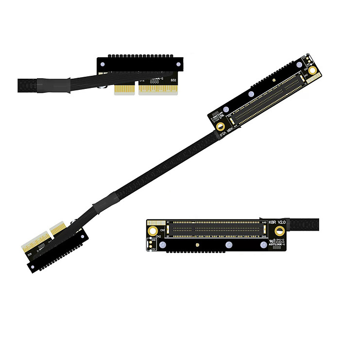 （ADT-LINK））Dual Reverse Side-Bend PCIe 5.0 x4 to x8 High-Speed Lossless Soft Ribbon Cable - Supports Network Cards, SSDs and Hard Drive Adapter Cards, 30cm (Customizable Length)