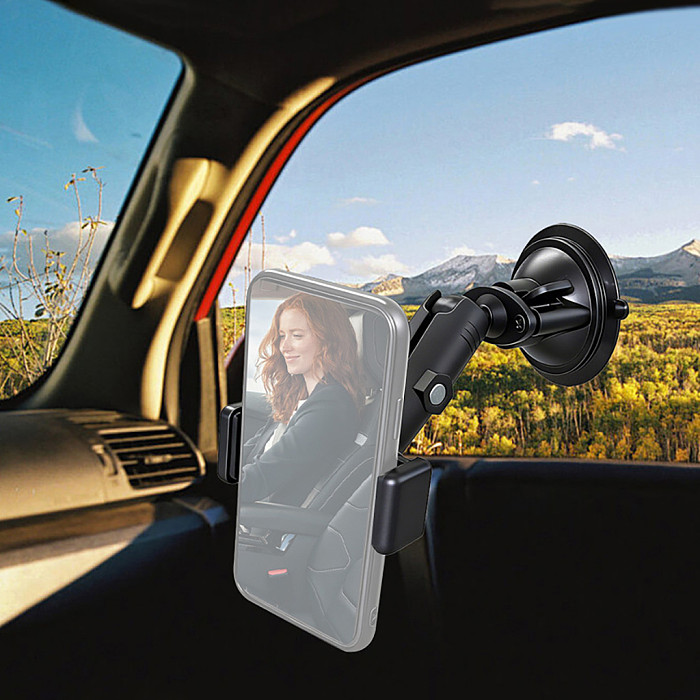 Metal Vacuum Triple Suction Cup Car Phone Holder, For Windshield Dashboard Navigation