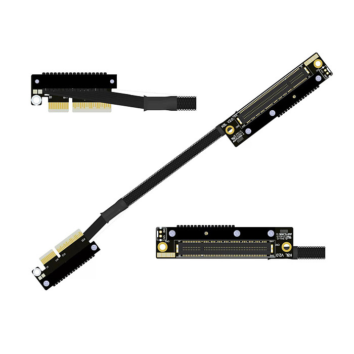 （ADT-LINK））Dual Reverse Side-Bend PCIe 5.0 x4 to x8 High-Speed Lossless Soft Ribbon Cable - Supports Network Cards, SSDs and Hard Drive Adapter Cards, 30cm (Customizable Length)