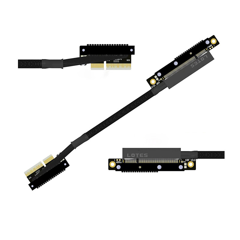 （ADT-LINK））Dual Reverse Side-Bend PCIe 5.0 x4 to x8 High-Speed Lossless Soft Ribbon Cable - Supports Network Cards, SSDs and Hard Drive Adapter Cards, 30cm (Customizable Length)