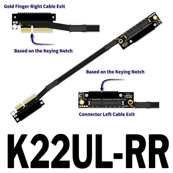 (ADT-LINK) PCIe 5.0 x4 Gen5 Riser Cable with Dual Reverse Side-Bend Design - High-Speed Lossless Soft Ribbon Cable for Network Cards, Hard Drives and USB Cards