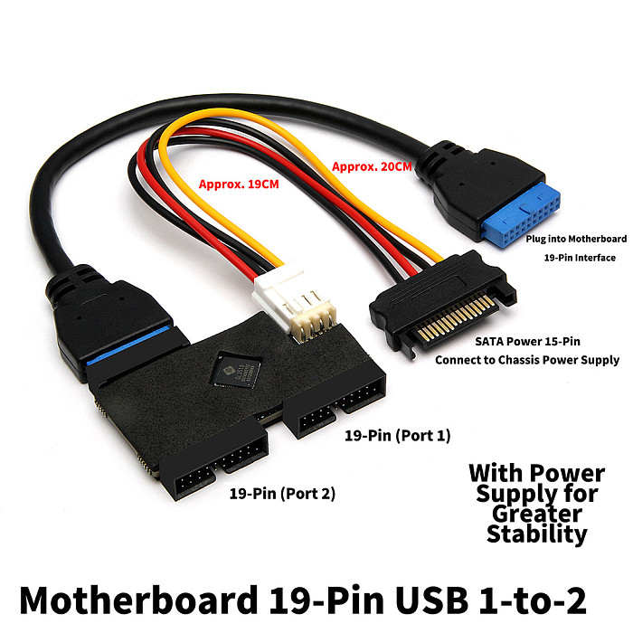 Mainboard USB3.0 19PIN one-to-two hub built-in independent chip dual port simultaneous interpreting drive free plug