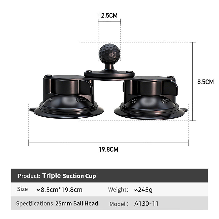 Metal Vacuum Triple Suction Cup Car Phone Holder, For Windshield Dashboard Navigation