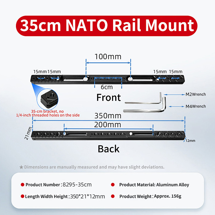 NATO Sliding Bar Bracket Extended Multifunctional NATO Rail Slider ARRI Locating Top Handle Quick-Release Mounting Slide Rail for DSLR Camera Cage Expansion