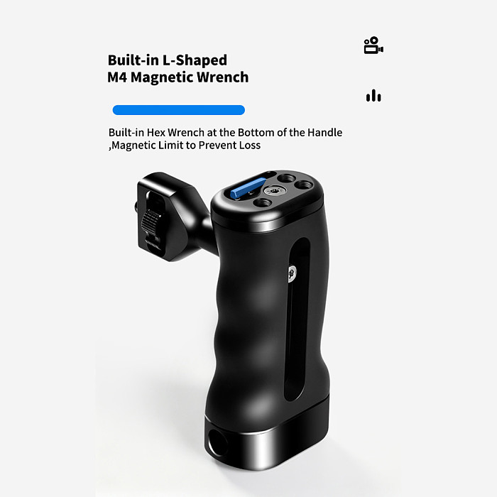 Aluminum Camera Cage Side Handle with ARRI-Standard Locating Holes & 1/4  Threads Top Handle and Cold Shoe Mount, Modular Photography Rig for DSLR/Mirrorless Video Shooting
