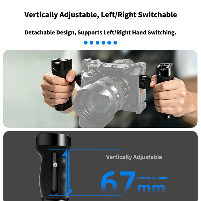 Aluminum Camera Cage Side Handle with ARRI-Standard Locating Holes & 1/4  Threads Top Handle and Cold Shoe Mount, Modular Photography Rig for DSLR/Mirrorless Video Shooting