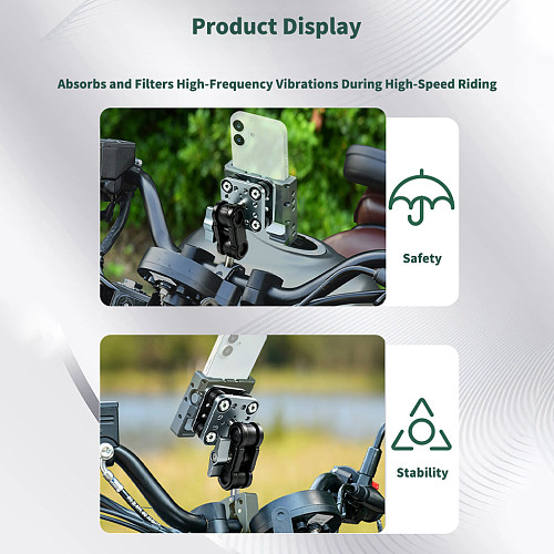 Aluminum Alloy Shock-Absorbing Phone Mount for Motorcycle & Bicycle - Dual Ball Head Anti-Vibration Bracket with Multi-Hole Expansion, Universal Holder for Cycling and Motorcycling