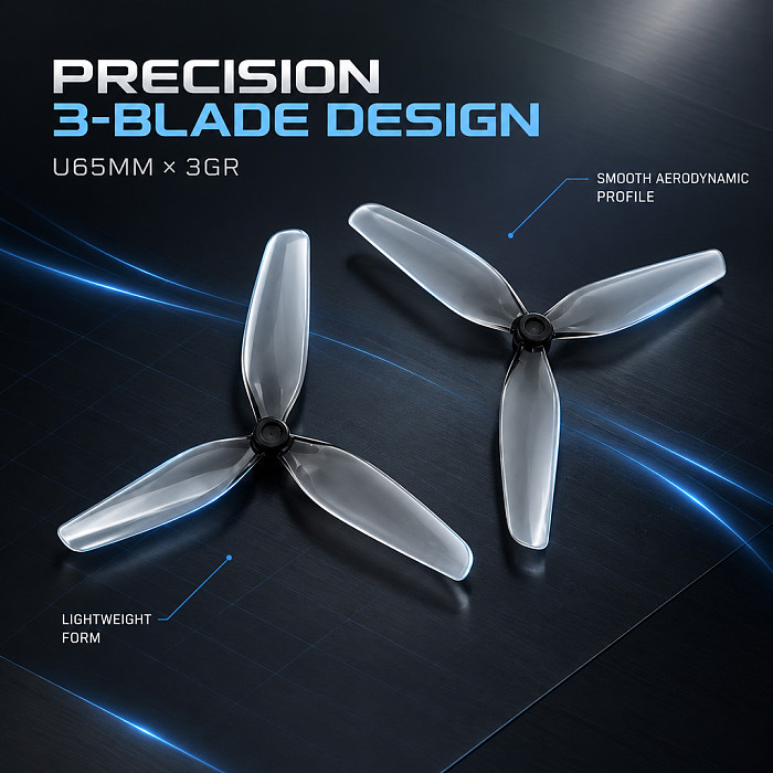 HQProp Ultralight 65mm 3-Blade Propellers  2 CW+2 CCW, 1.2mm Shaft Hole, for Tiny Whoop and 65mm Indoor FPV Drones