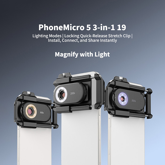APEXEL 3-in-1 Phone Microscope Lens 100X/200X/300X - UV Light + CPL Polarizer + LED Fill Light, Macro Inspection Lens for Jewelry, Currency, PCB and Insect Observation