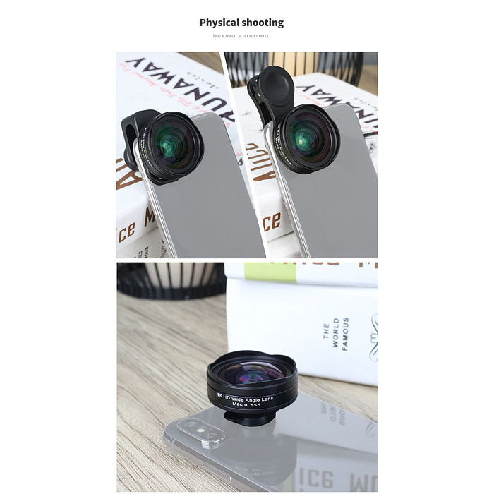 4-in-1 Phone Camera Lens Kit - Wide Angle + Macro + CPL Polarizer + Star Filter, HD Low-Distortion Clip-On Lens for iPhone and Android Smartphones, Universal External Lens for Travel and Vlog